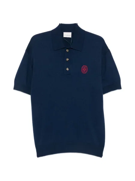 Tricou polo Drole De Monsieur cu broderie tricotate albastru