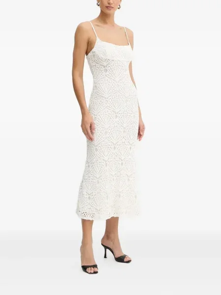 Rochie midi Bardot din dantelă până la genunchi de costum alb