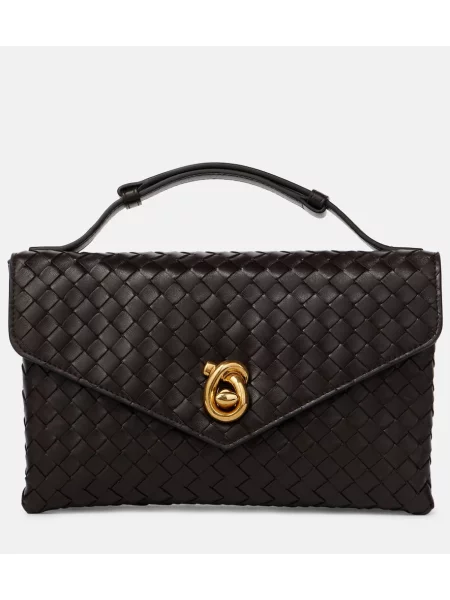 Кожена кожена чанта Bottega Veneta Handle кафяво