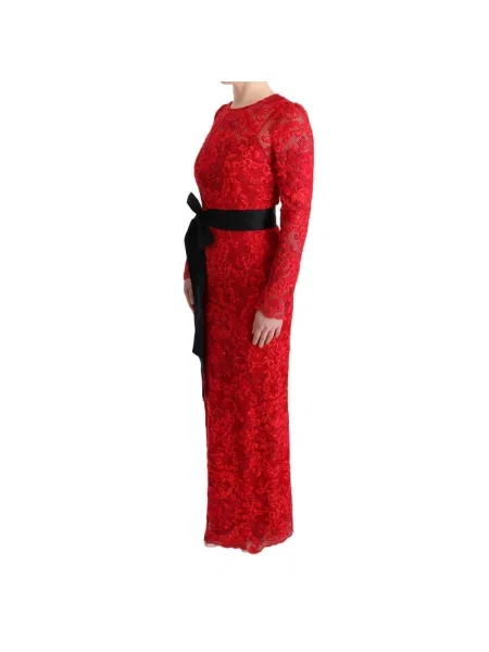 Długa sukienka ołówkowa Dolce And Gabbana w kwiatki czerwona