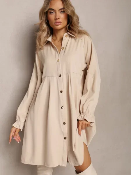 Rochie tip cămașă mini Nofexi bej