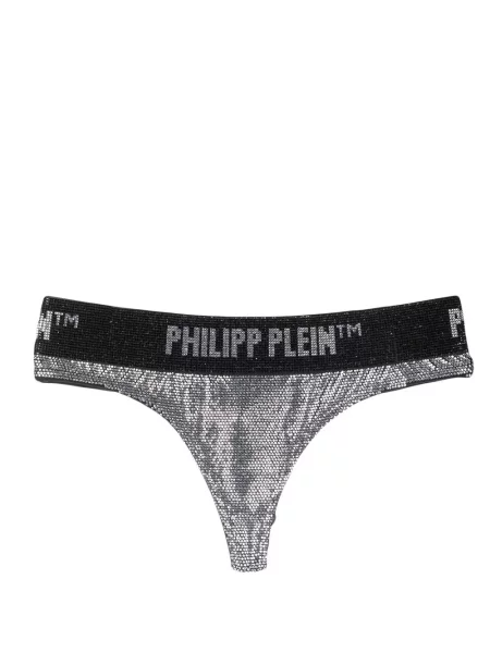 Chiloți tanga Philipp Plein de cristal argintiu