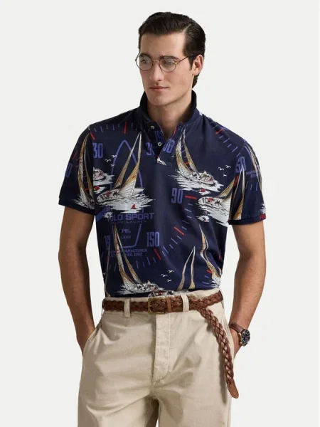 Тениска с яка Polo Ralph Lauren с десен тъмносиньо