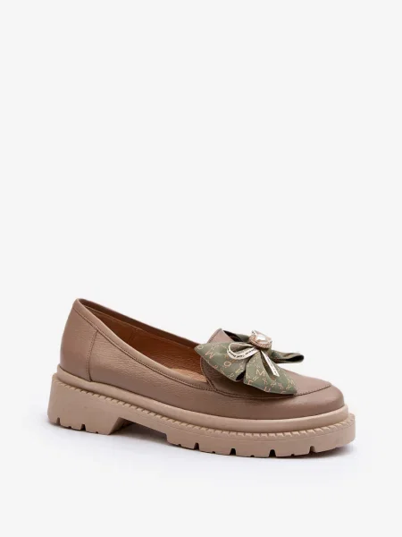 Kožené mokasíny Laura Messi s mašlí béžové