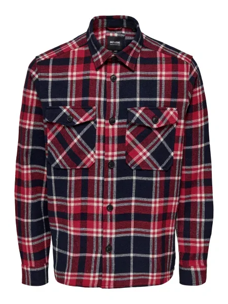 Only & Sons Cămașă MILO bleumarin / roșu cireș / roșu deschis alb