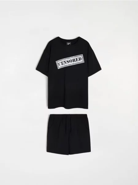 Sinsay Dwuczęściowa piżama z dzianiny french terry czarny