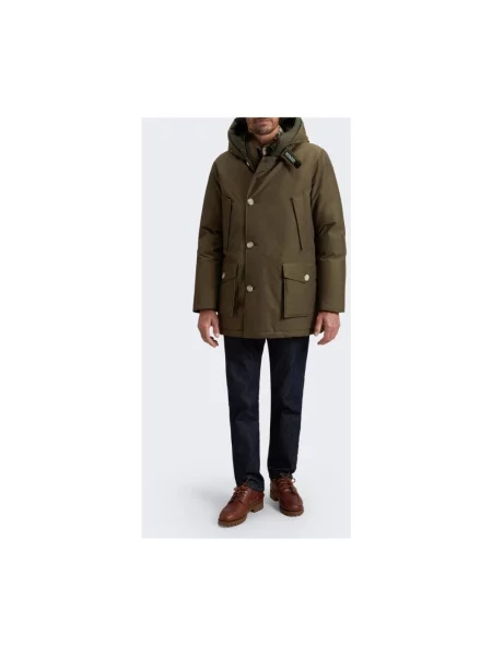 Lniana parka Woolrich zielona
