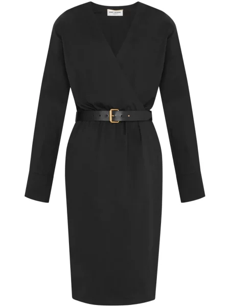 Sukienka midi Saint Laurent do kolan kopertowa garniturowa czarna