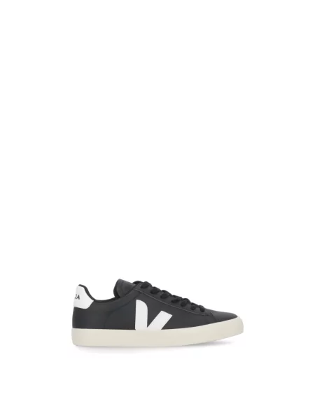 Sneakersy Veja Campo skórzane z okrągłym noskiem czarne