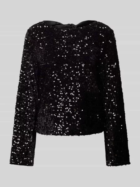 Bluzka o kroju regular fit z długim rękawem i kokardą model ‘KAM’ Pieces czarna