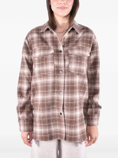 Top Mc2 Saint Barth cu broderie în carouri de flanelă maro