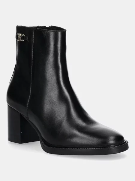 Usnjeni gležnarji Tommy Hilfiger STACKED HEEL LEATHER ANKLE BOOT črna