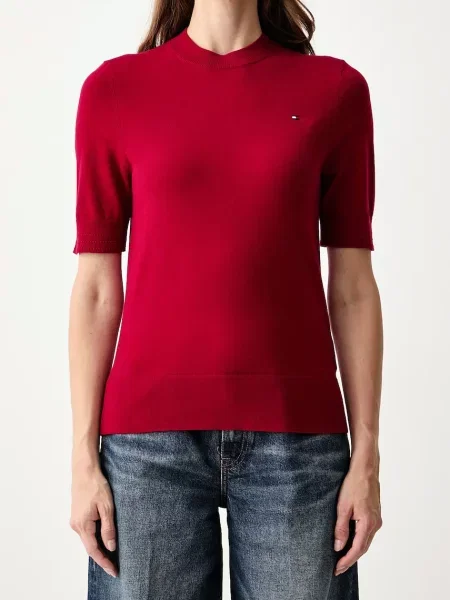 Tommy Hilfiger тениска тип пуловер дамска с червено