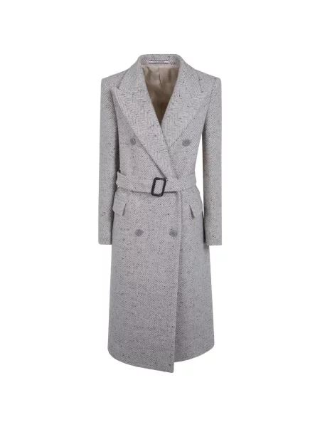 Palton Tagliatore cu model herringbone cu două rânduri de nasturi gri