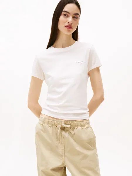 Tommy Jeans Tricou Linear Écru alb