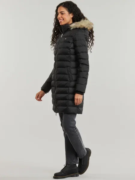 Palton Tommy Jeans cu glugă negru