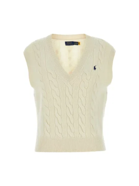Sweter Polo Ralph Lauren bez rękawów wełniany beżowy