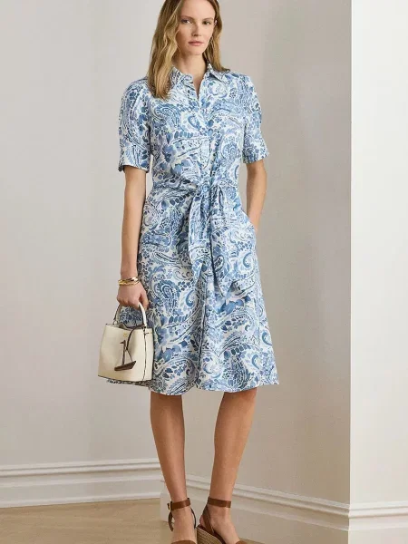 Lanena haljina Lauren Ralph Lauren plava