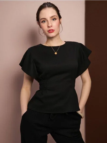 Блузка зі зборками на талії чорний