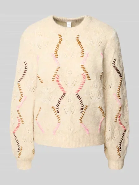 Sweter z dzianiny z haftami model ‘GABBI’ biały