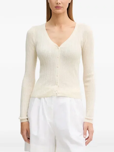 Cardigan Sisley tricotate cu decolteu în V alb
