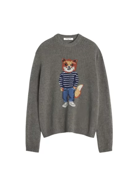Sweter Maison Kitsune wełniany szary