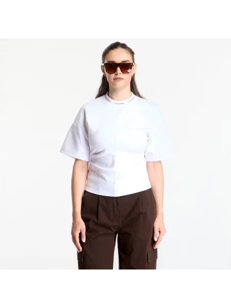 Tricou Calvin Klein Jeans Ss Logo Neck Detail Interlock Top Bright White L alb