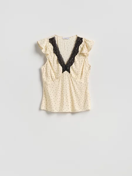 Reserved Блузка з мереживом кремовий 