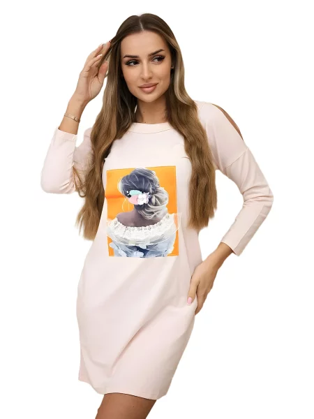 Šaty s grafikou 3D krajka pudrově růžová