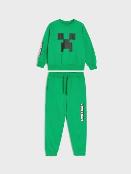 Sinsay Volná tepláková souprava Minecraft: mikina a kalhoty zelená
