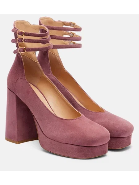 Pantofi cu toc Chloé din piele de căprioară cu platformă roz