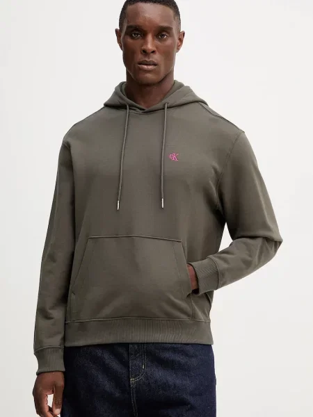 Суичър с качулка Calvin Klein Jeans с качулка зелено
