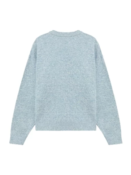 Sweter Amish wełniany z logo niebieski