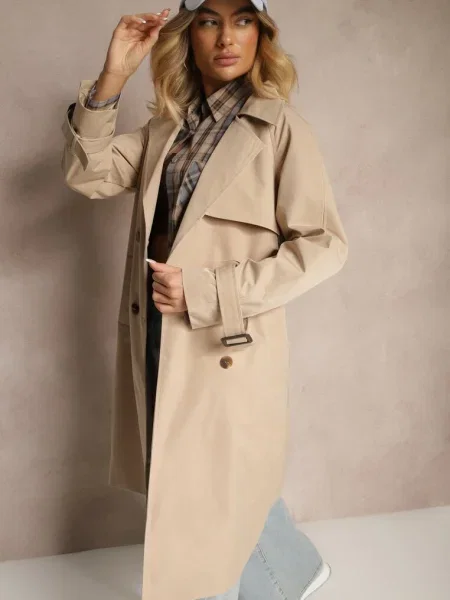 Dwurzędowy Płaszcz Trencz z Ninnolia beżowy