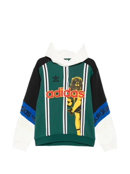 Hanorac cu glugă Adidas cu dungi cu imagine din jacard negru