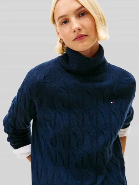 Sweter z golfem o kroju relaxed fit z czystej wełny Tommy Hilfiger granatowy