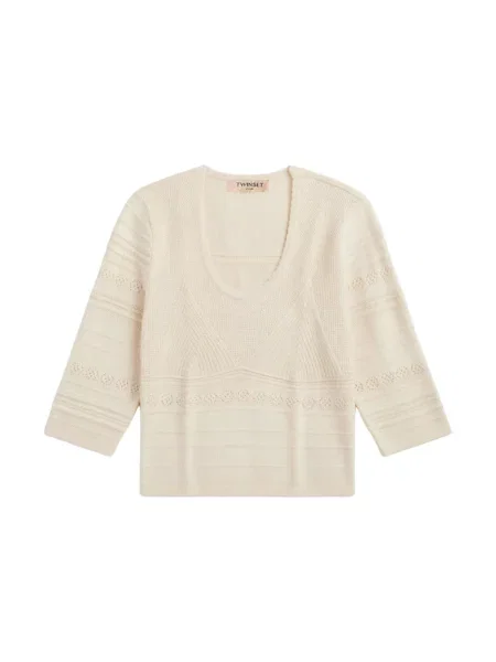 Dzianinowy sweter Twinset z kapturem beżowy