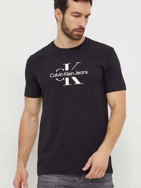 Calvin Klein Jeans póló férfi nyomott mintás fekete