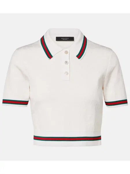 Tricou polo Gucci din jacard alb
