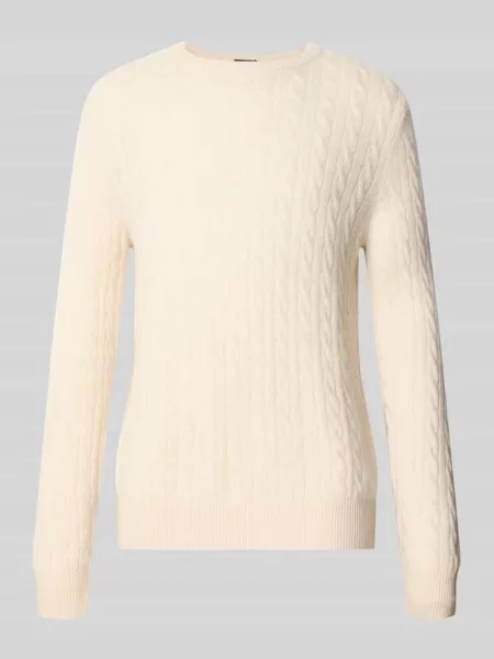 Sweter z dzianiny z czystego kaszmiru w warkoczowy wzór krój slim fit Christian Berg Men biały
