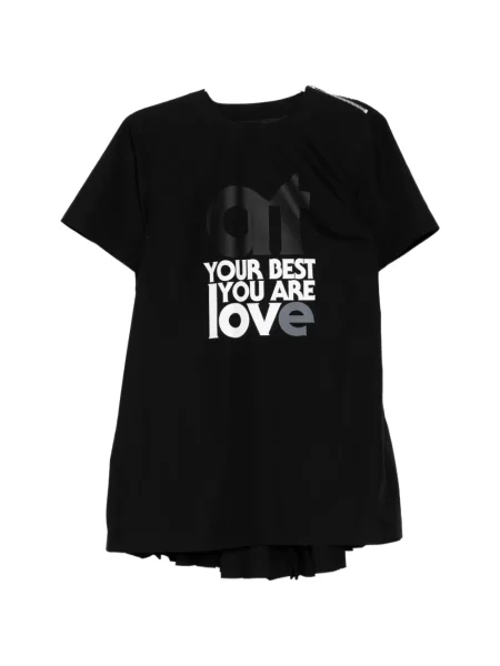 Tricou Sacai cu imagine plisat negru