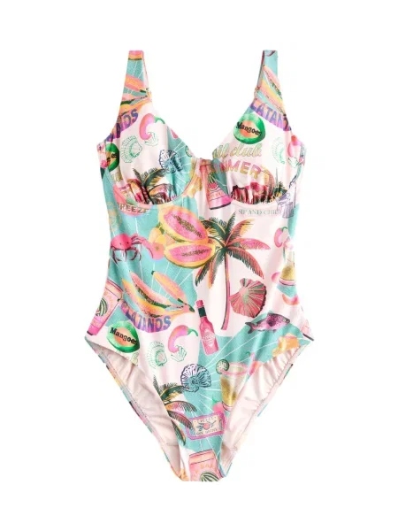 Next Costum de baie modelator turcoaz roz / rosé verde