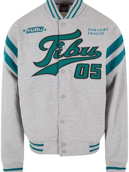 FUBU Hanorac Varsity gri amestecat / verde petrol / verde smarald negru