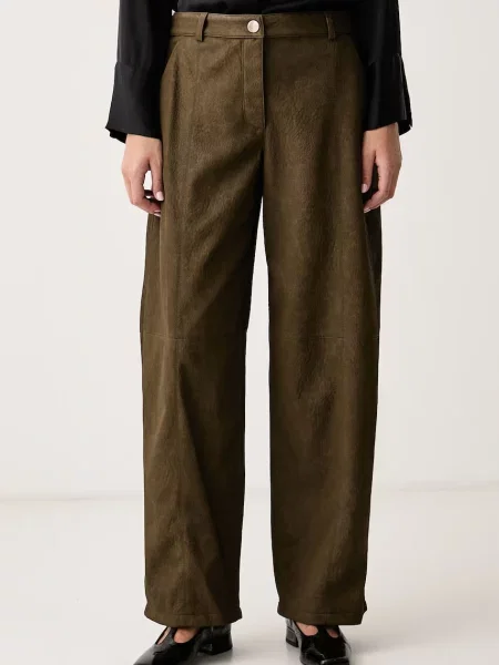 Pinko pantaloni wide leg pentru femei din imitație de piele verde
