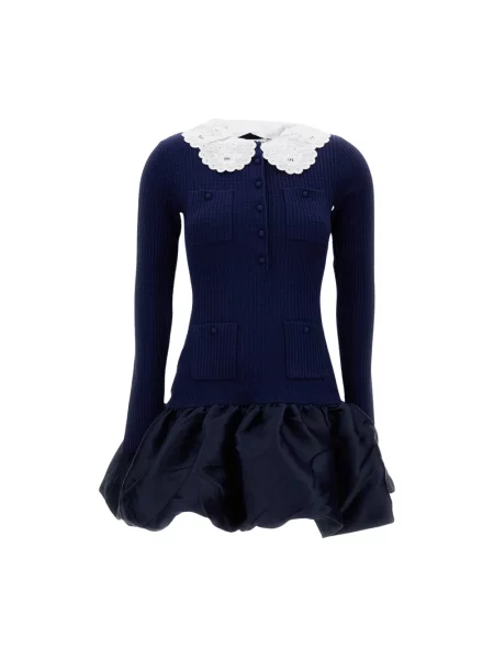 Dzianinowa mała sukienka mini Self-portrait garniturowa niebieska