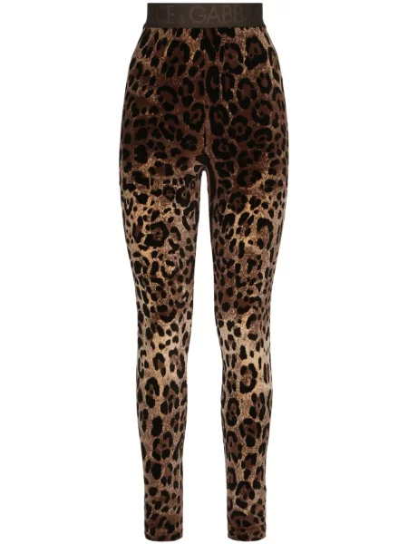 Leggings Dolce & Gabbana cu imagine cu model leopard din jacard maro