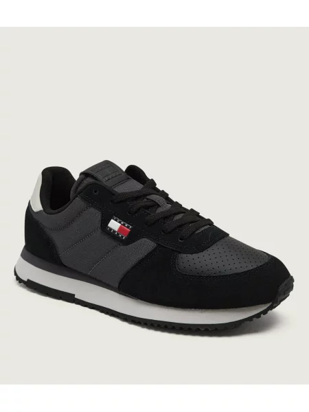 Férfi cipők Tommy Jeans Runner Flag Mix washed black/stratus grey. Méret: 41 EU fekete