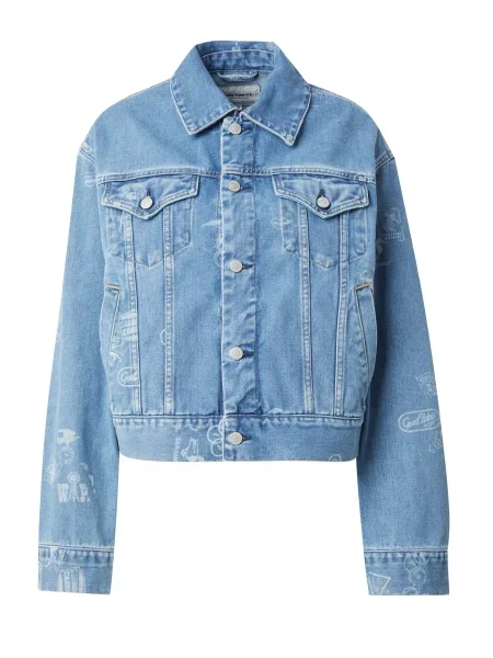 Carhartt WIP geaca jeans Stamp Jacket femei de tranzitie albastru