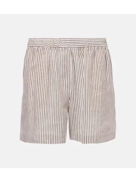 Lniane krótkie bermudy Brunello Cucinelli brązowe