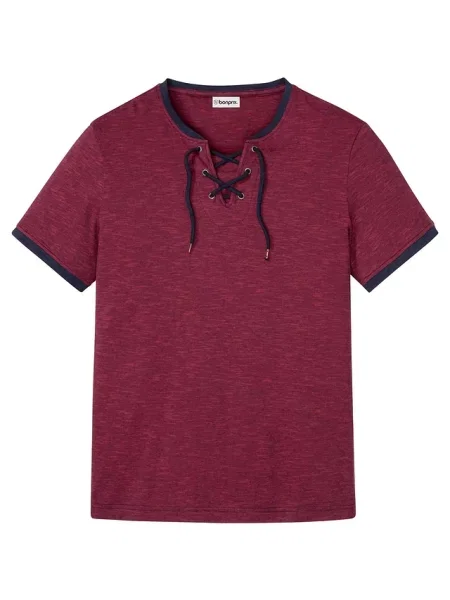 T-shirt z ozdobnym sznurowaniem z bawełny organicznej czerwona